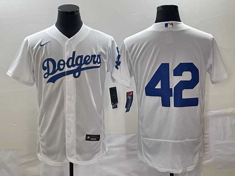 Men%27s Los Angeles Dodgers #42 Jackie Robinson White No Name Stitched Flex Base Nike Jersey->los angeles dodgers->MLB Jersey